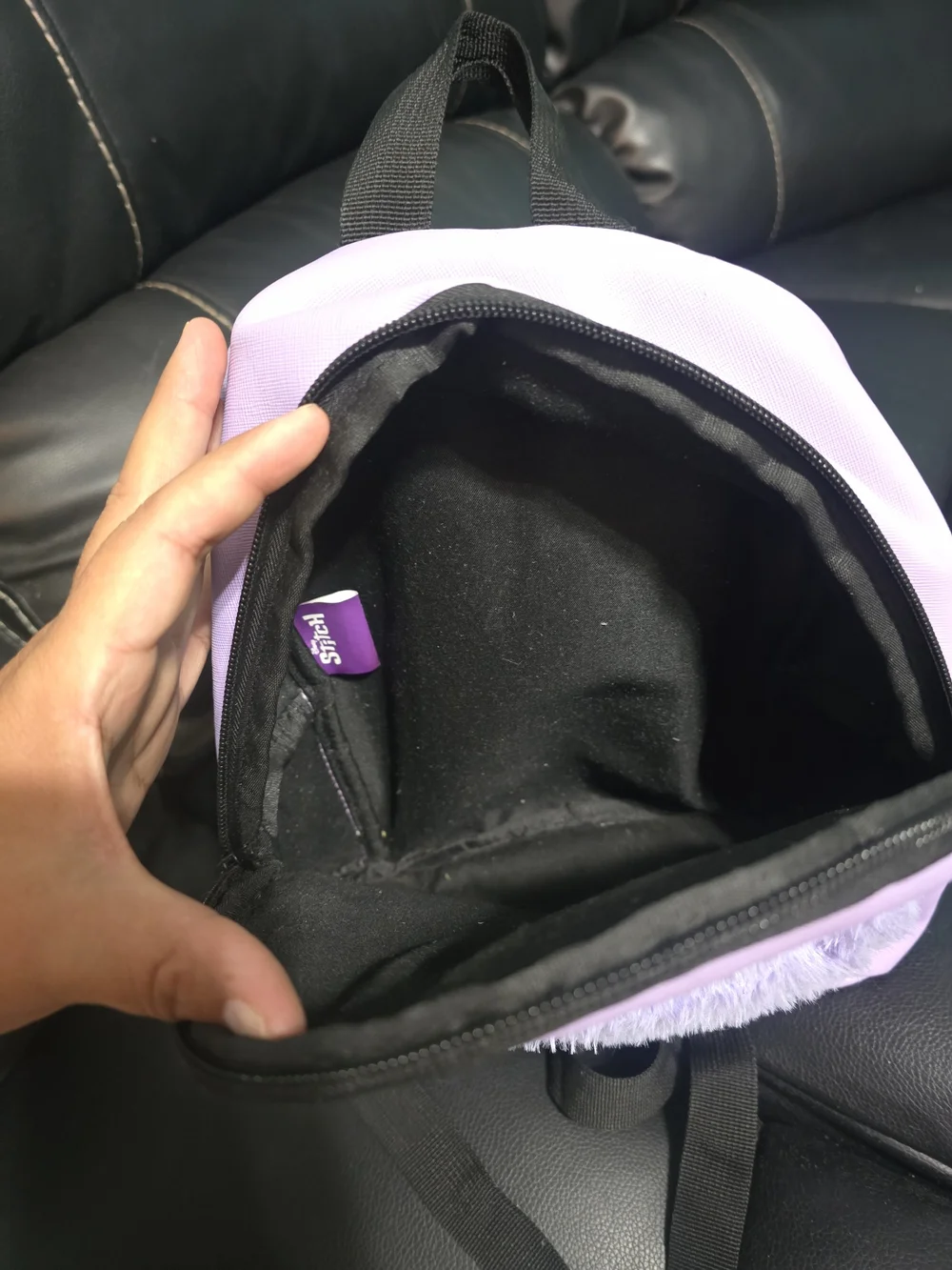 Disney Lavender Stitch Faux-Fur Front Mini Backpack